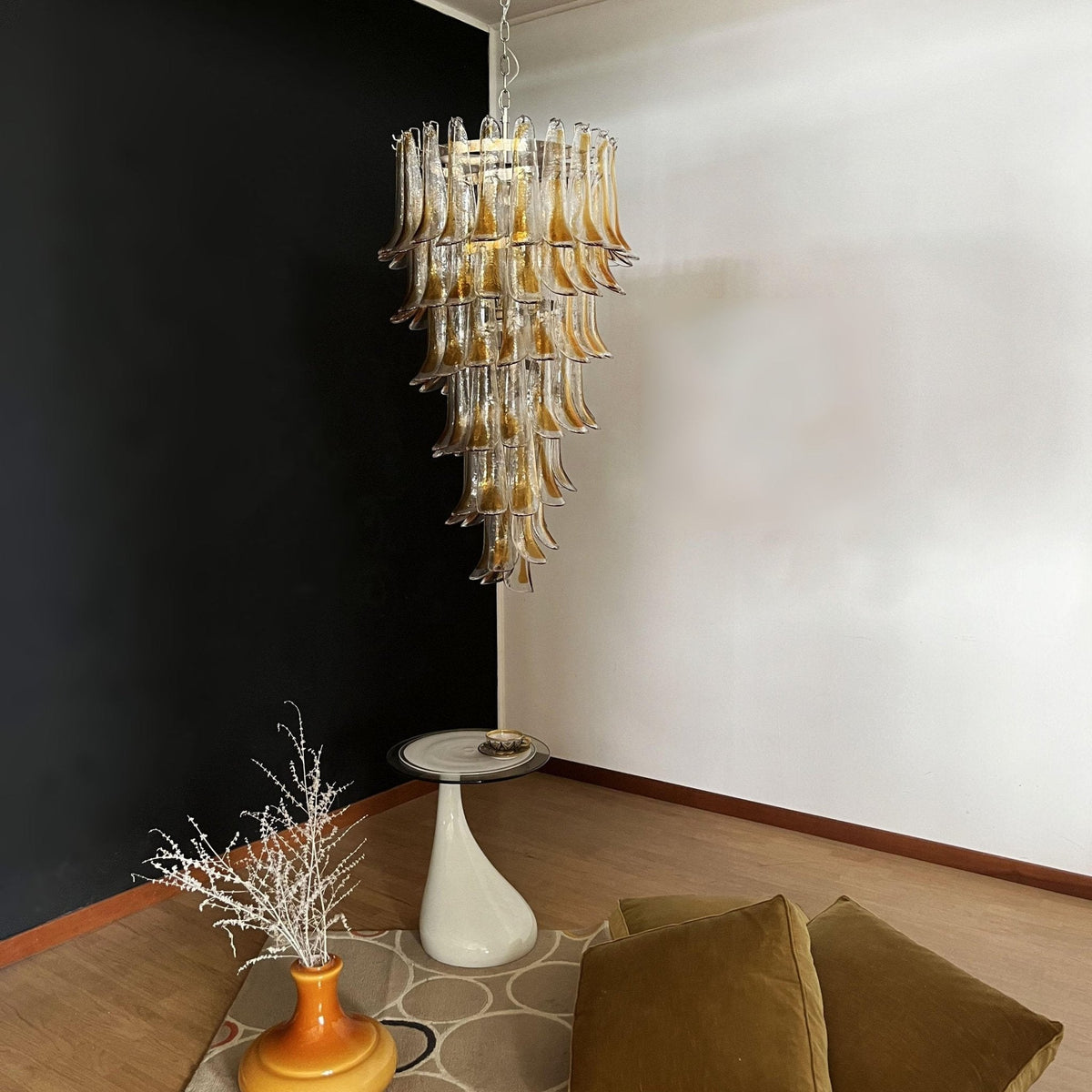 Eirinira Chandelier Gold Murano Glass Petals Layered Cascading
