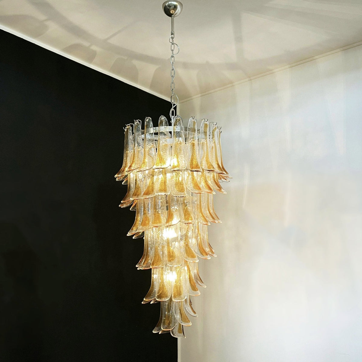 Eirinira Chandelier Gold Murano Glass Petals Layered Cascading