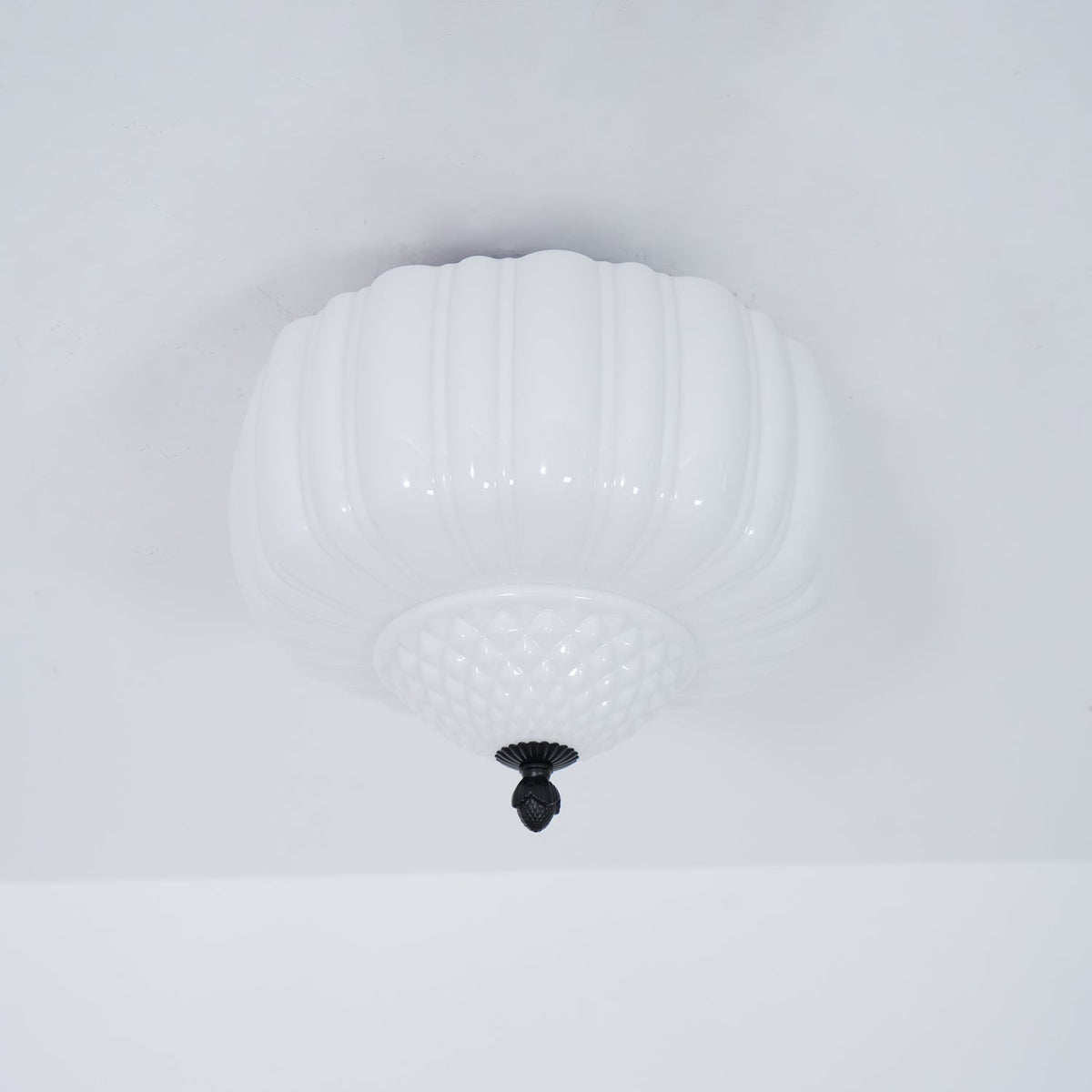 Aveny Ceiling Light Opal Glass Fluted Dome Vintage