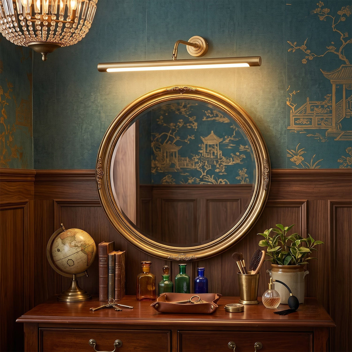 Kingswell Antique Brass Linear Wall Lamp