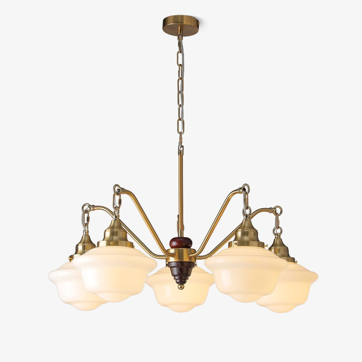 Syloira Chandelier Brass Wood Frosted Glass Classic
