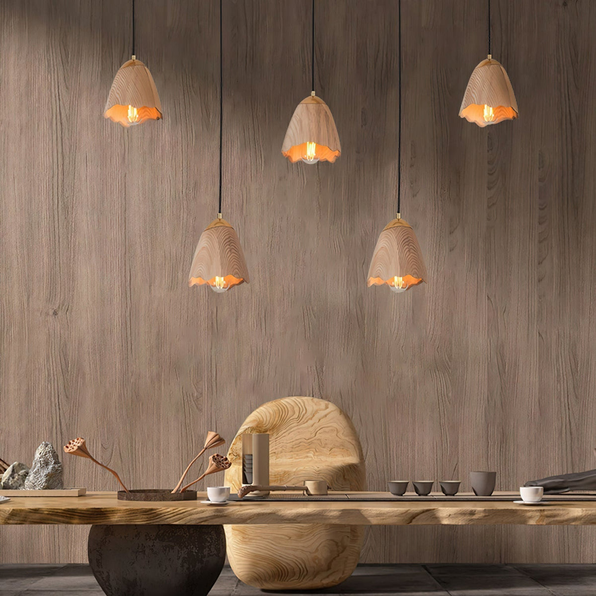 Sartin Modern Minimalist Bell Wood Pendant Lamp