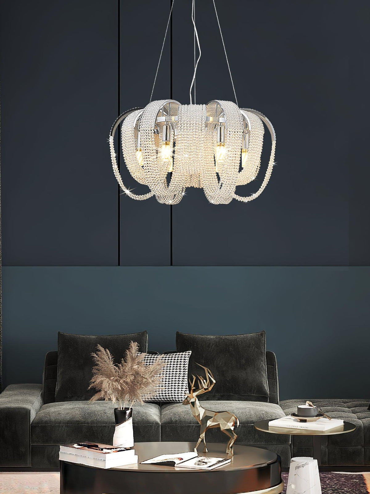 Siv Chandelier Mesh Crystal Gold Waterfall Sparkle