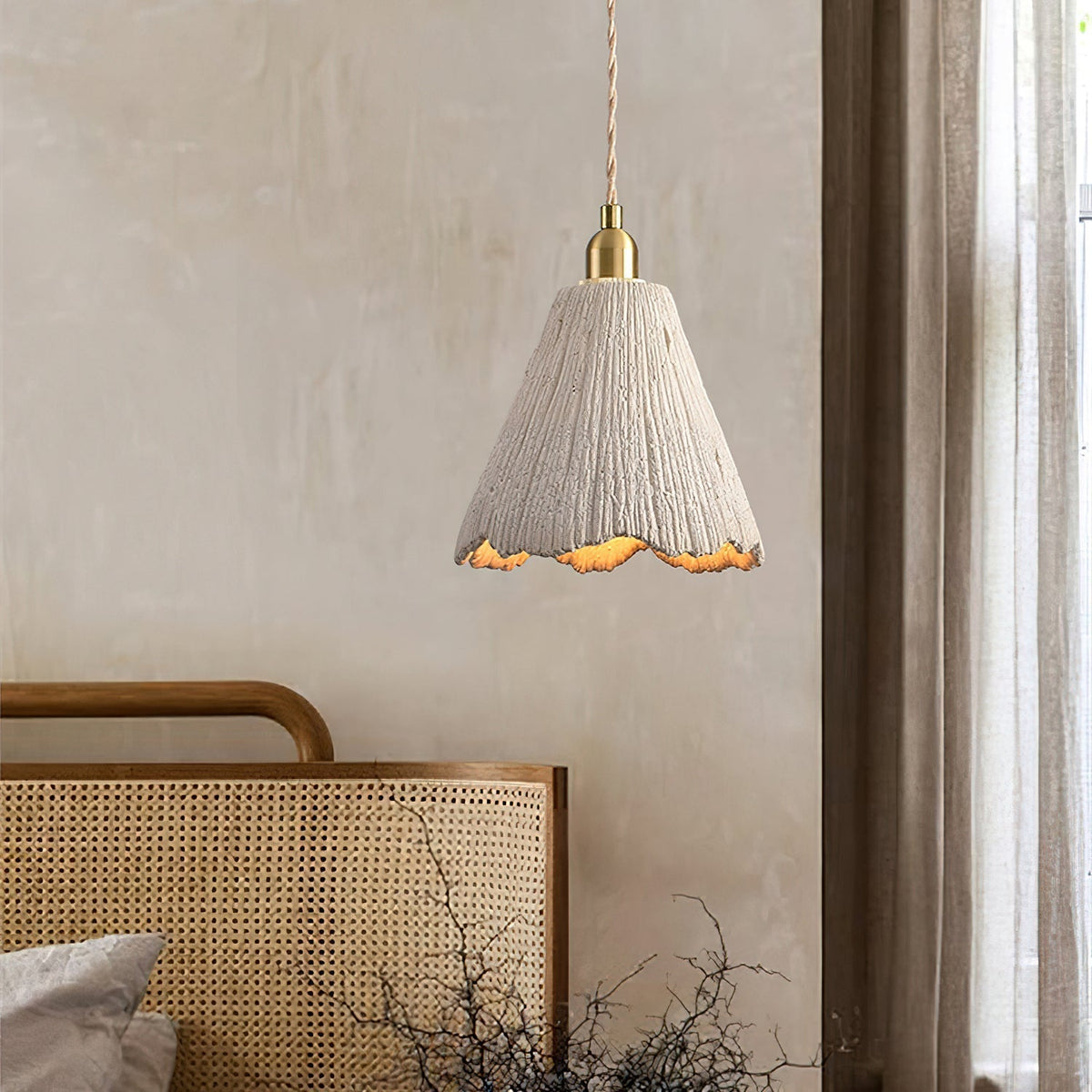 Microcement Pendant Lamp Adjustable Fabric Shade