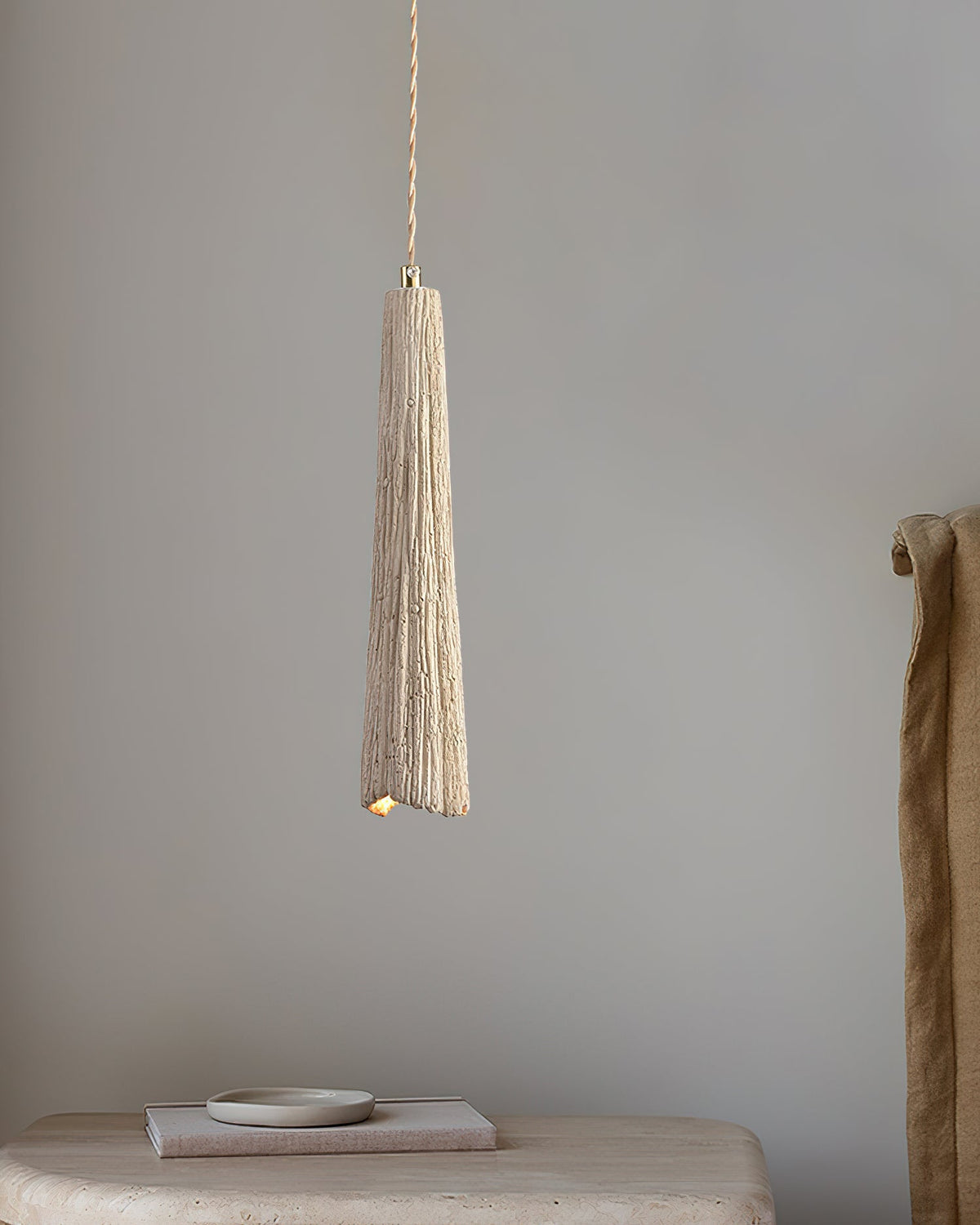 Microcement Pendant Lamp Adjustable Fabric Shade
