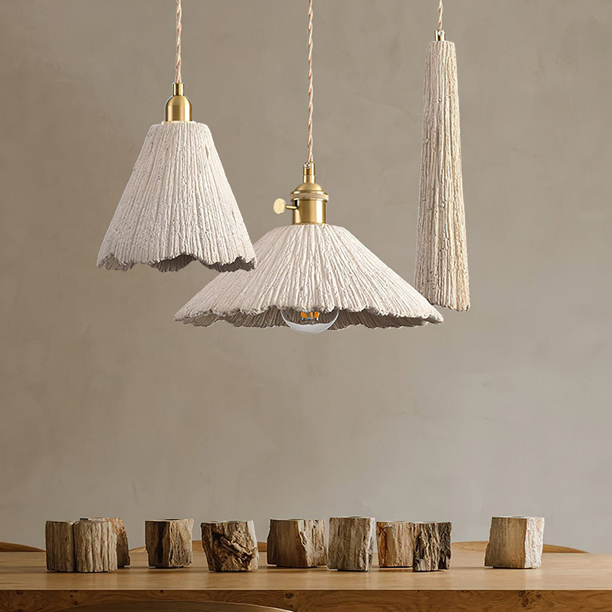 Microcement Pendant Lamp Adjustable Fabric Shade