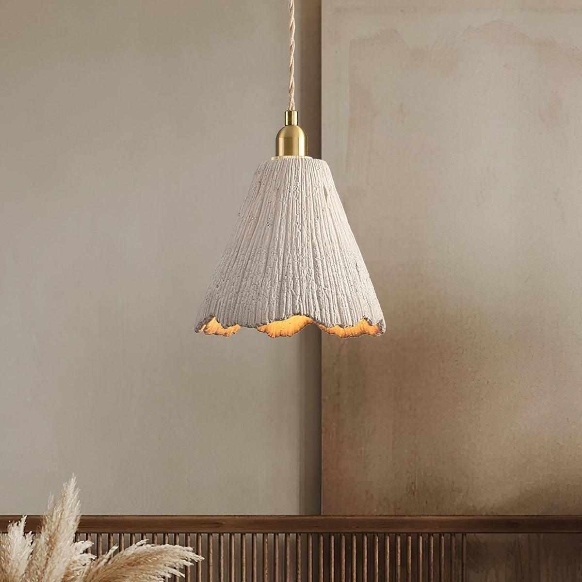 Microcement Pendant Lamp Adjustable Fabric Shade