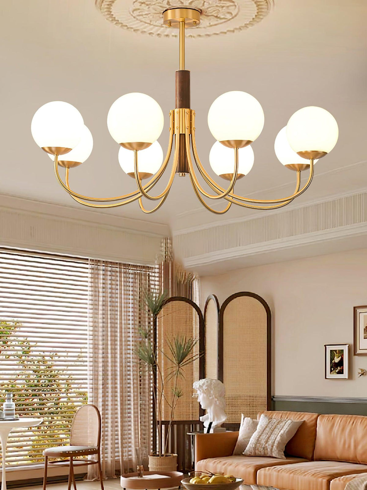 Elverella Chandelier Midas Touch Walnut Sphere Brass