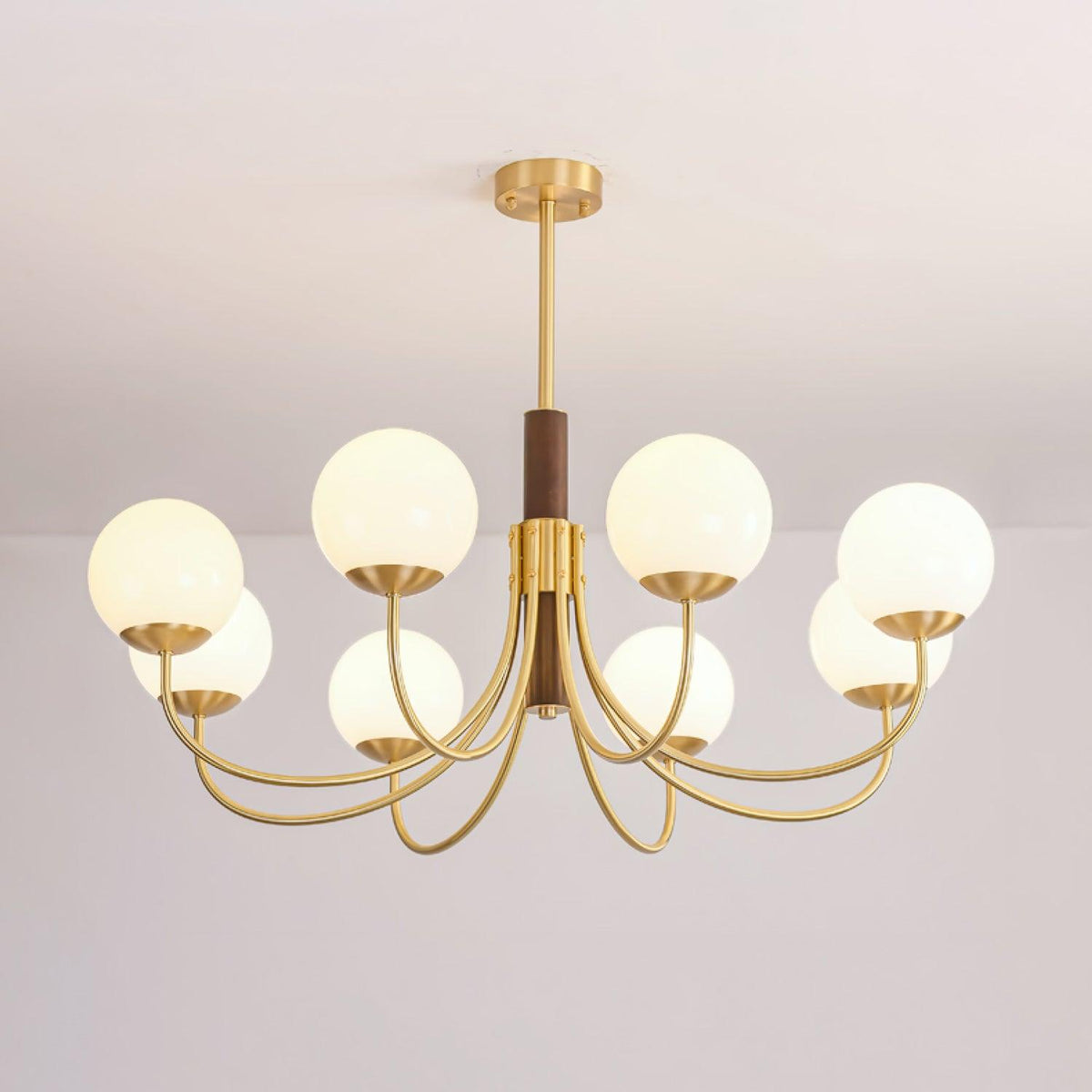 Elverella Chandelier Midas Touch Walnut Sphere Brass