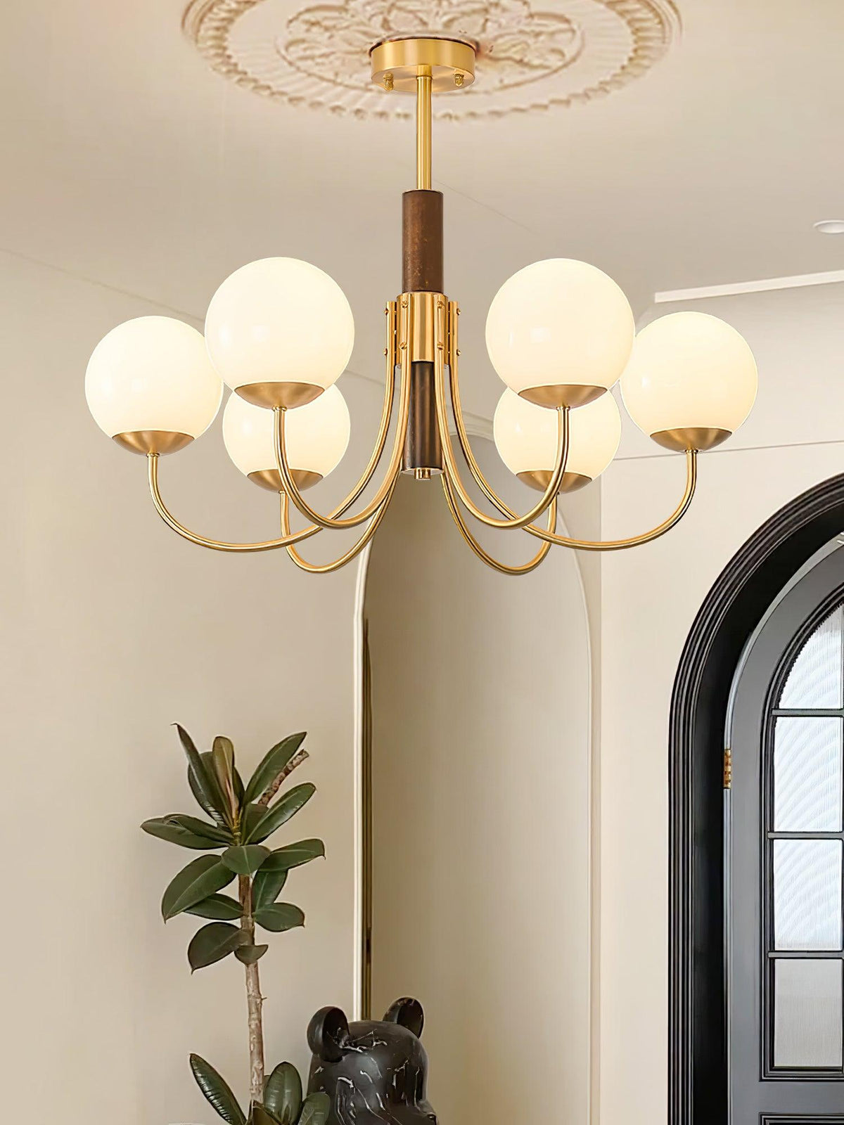 Elverella Chandelier Midas Touch Walnut Sphere Brass