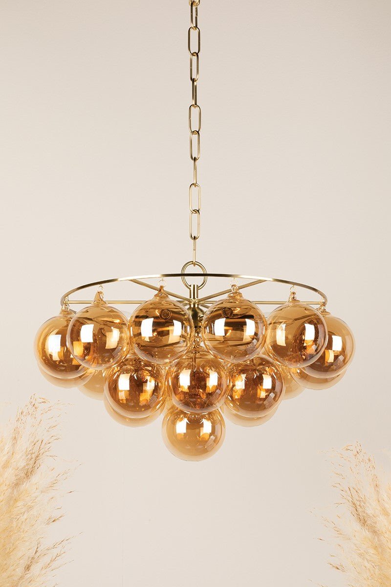 Velineon Chandelier Clear Glass Globe Aged Brass Elegant