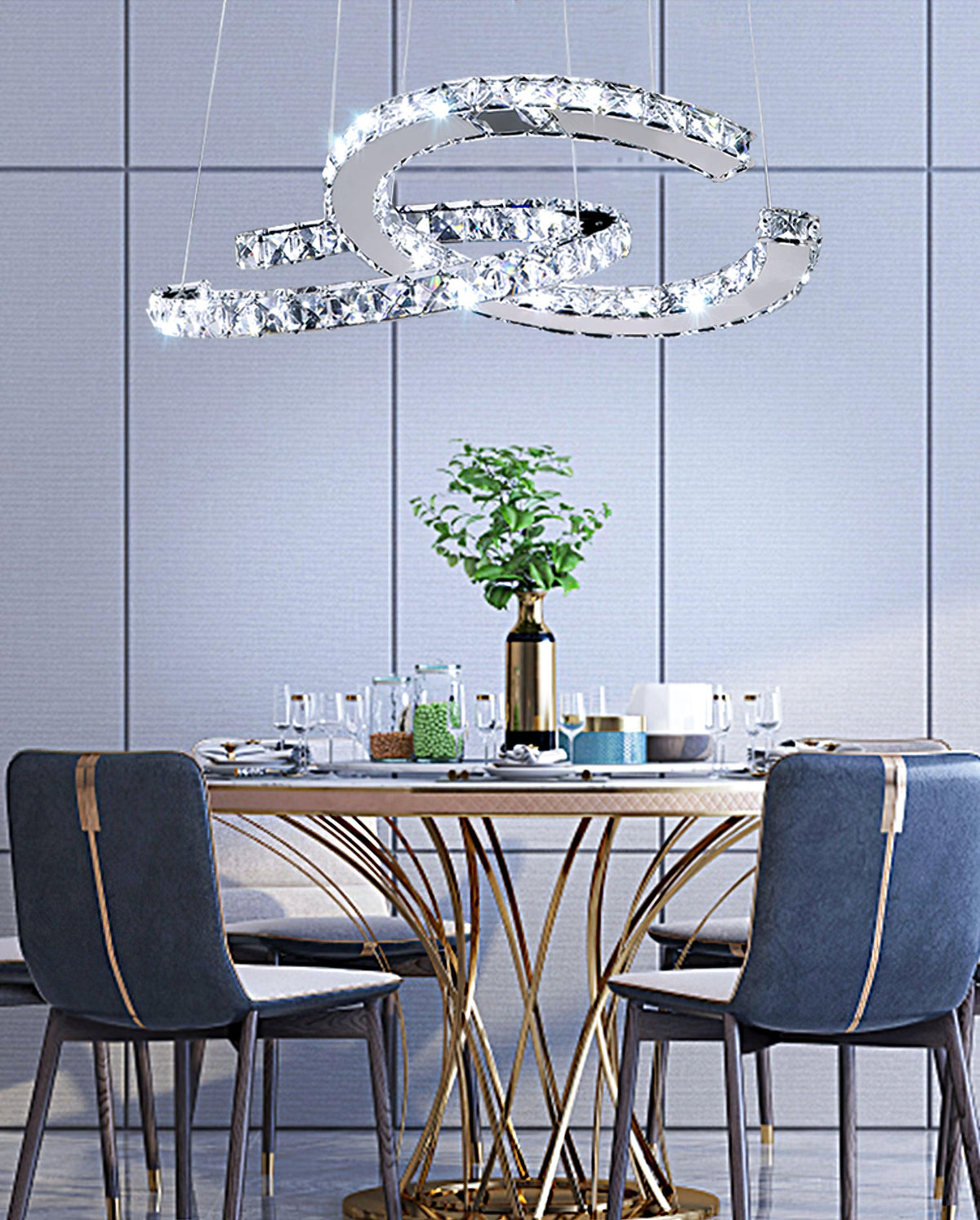 Luxisine Chandelier Crystal Double C Modern Silver 2-Ring