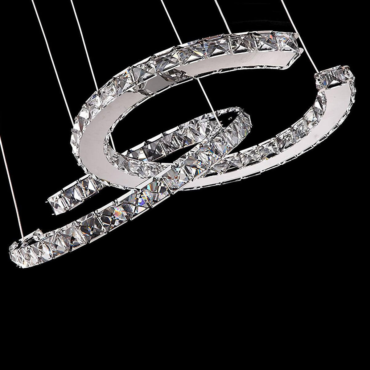 Luxisine Chandelier Crystal Double C Modern Silver 2-Ring