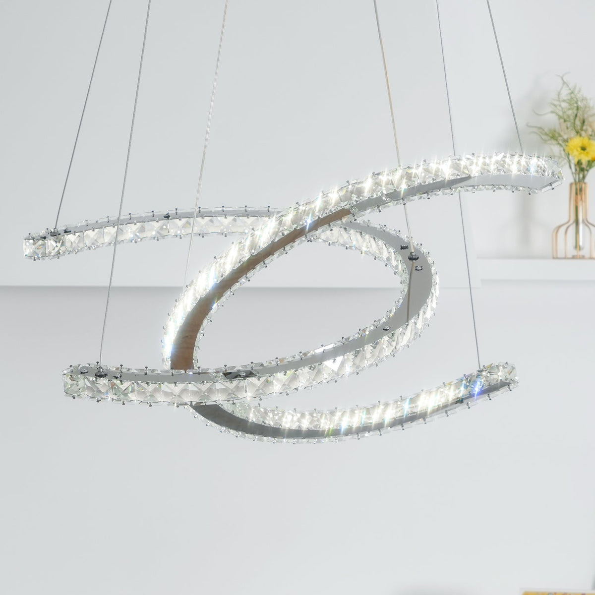 Luxisine Chandelier Crystal Double C Modern Silver 2-Ring