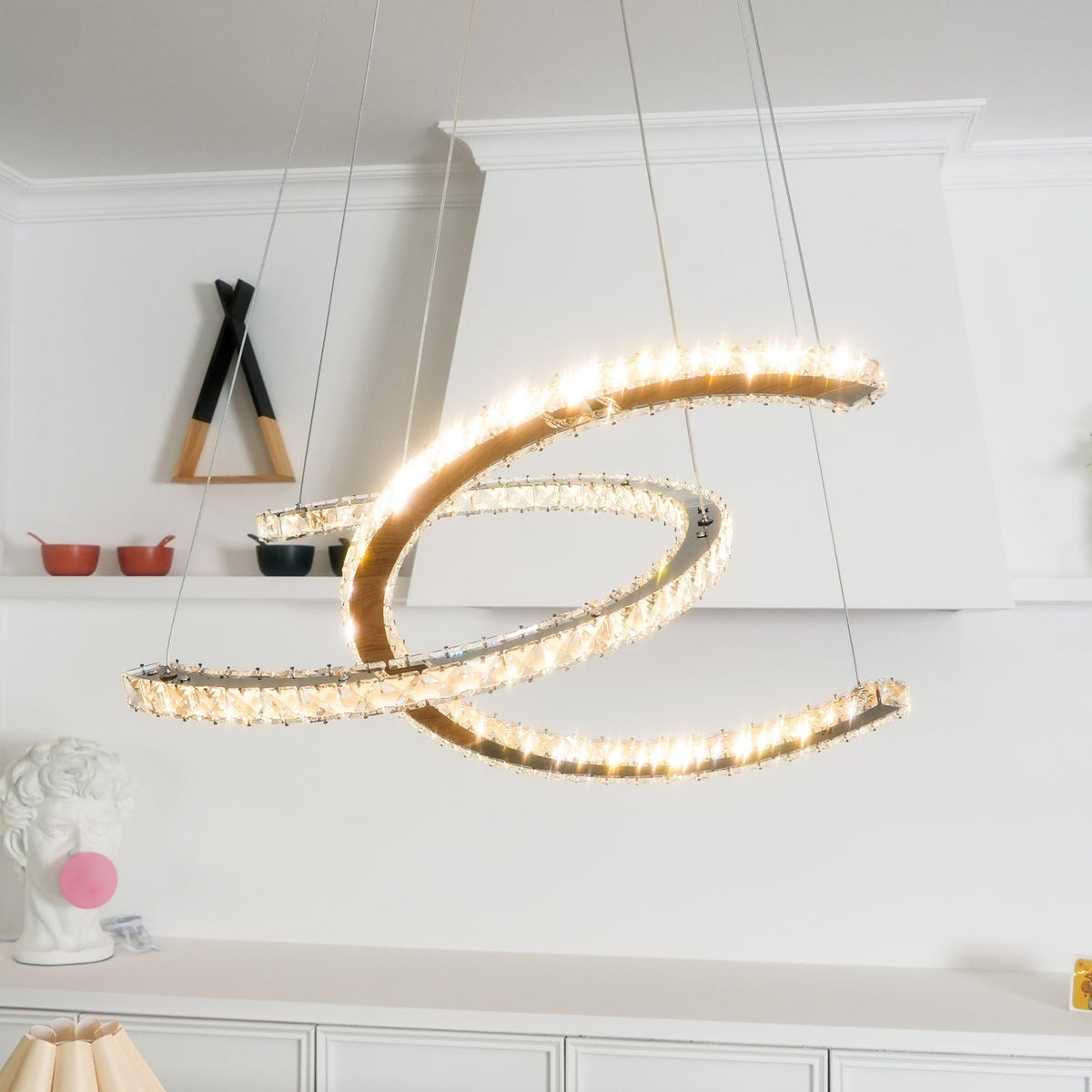 Luxisine Chandelier Crystal Double C Modern Silver 2-Ring