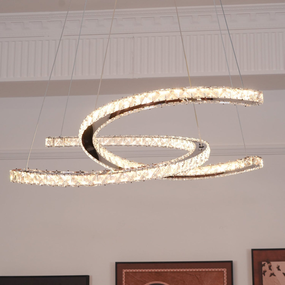 Luxisine Chandelier Crystal Double C Modern Silver 2-Ring