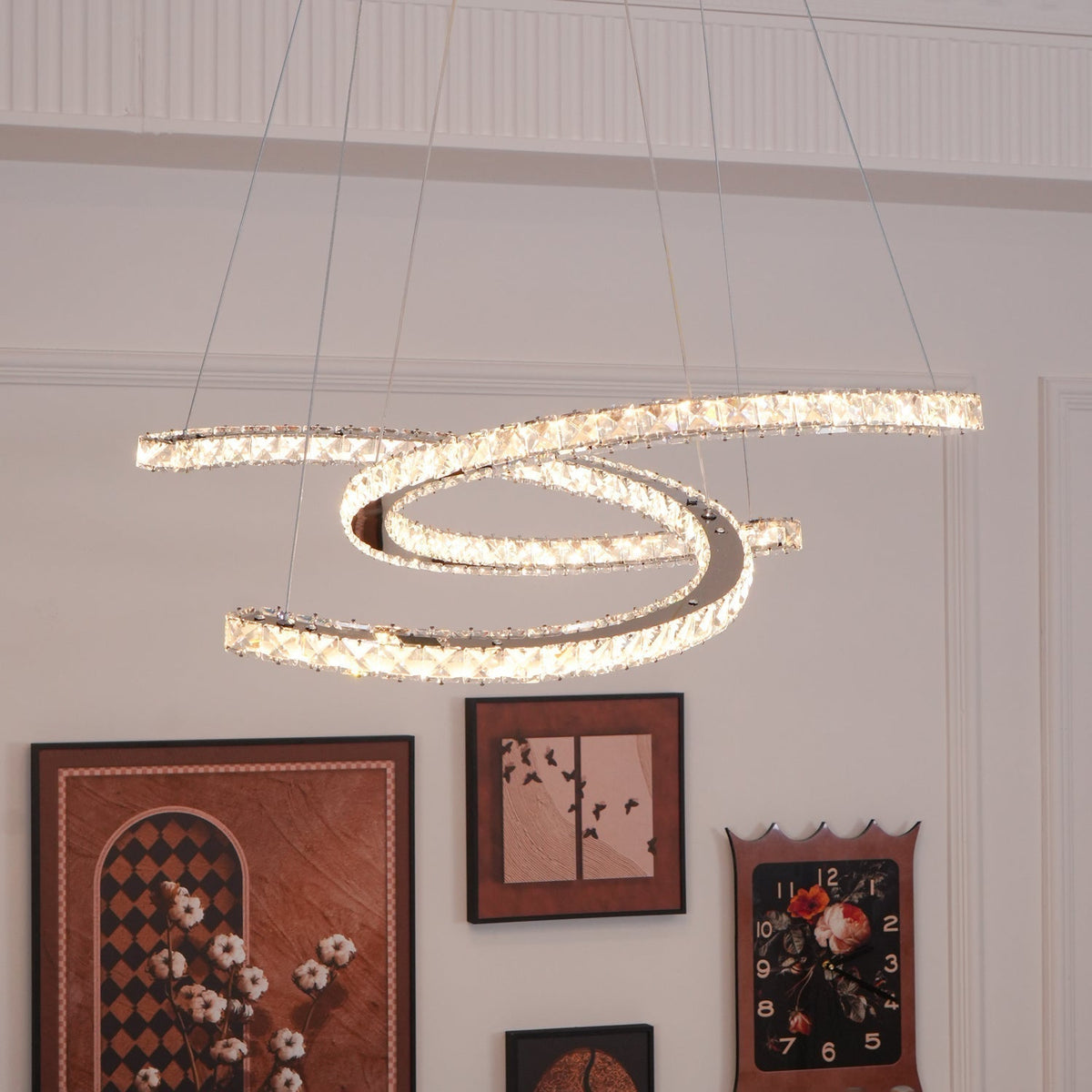 Luxisine Chandelier Crystal Double C Modern Silver 2-Ring