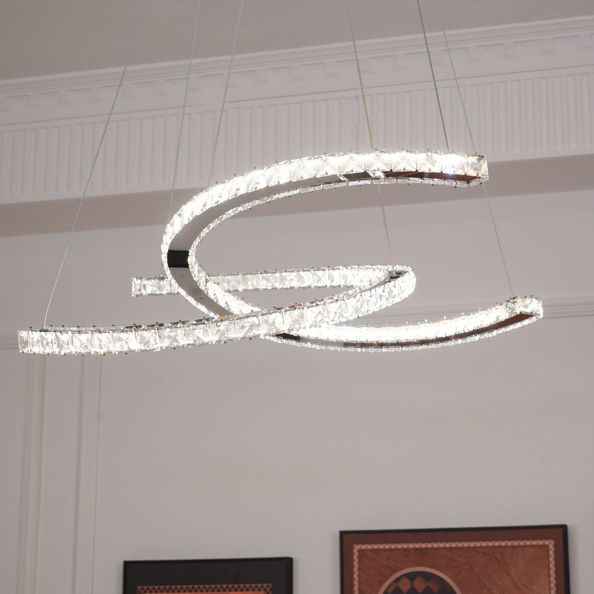 Luxisine Chandelier Crystal Double C Modern Silver 2-Ring