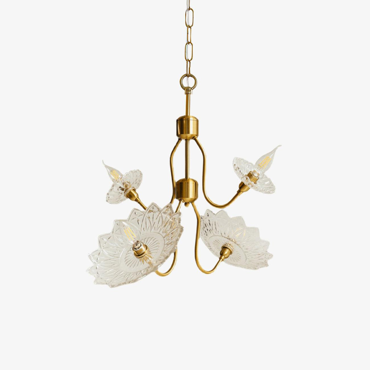 Celareon Chandelier Brass Glass Floral Vintage