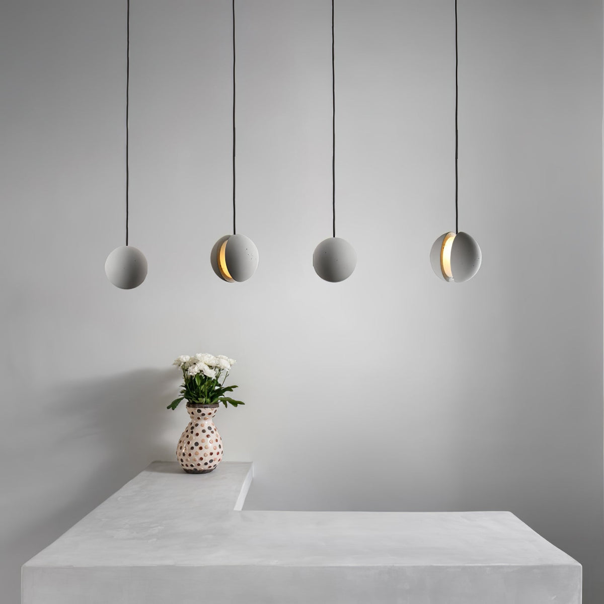 Umi Pendant Lamp Concrete Sphere Moon Minimalist