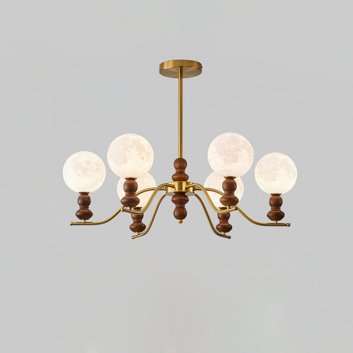 Elvivira Chandelier Brass Wood Moon Globe Elegant