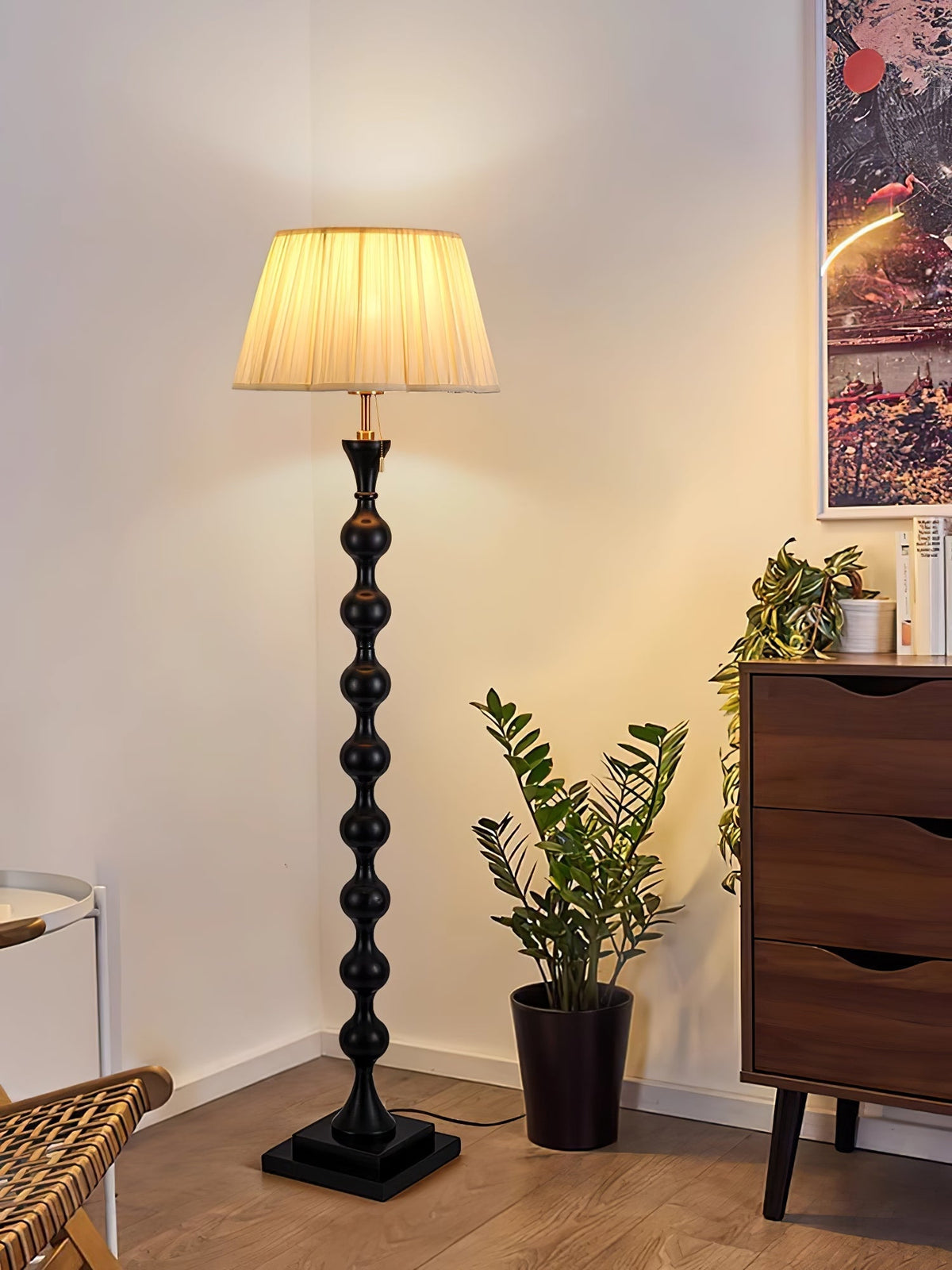 Celon Wood Fabric Vintage Floor Lamp