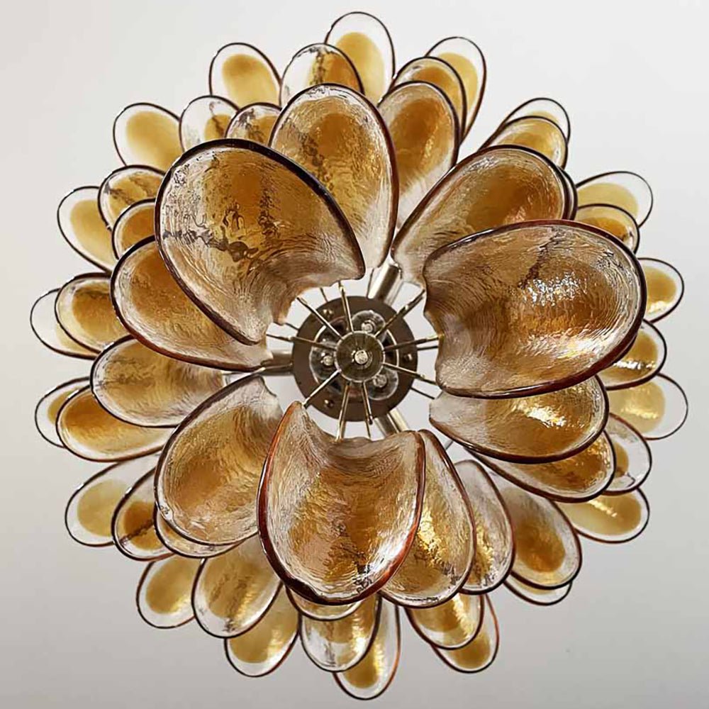 Celorian Chandelier Amber Petals Murano Glass Layered Lotus