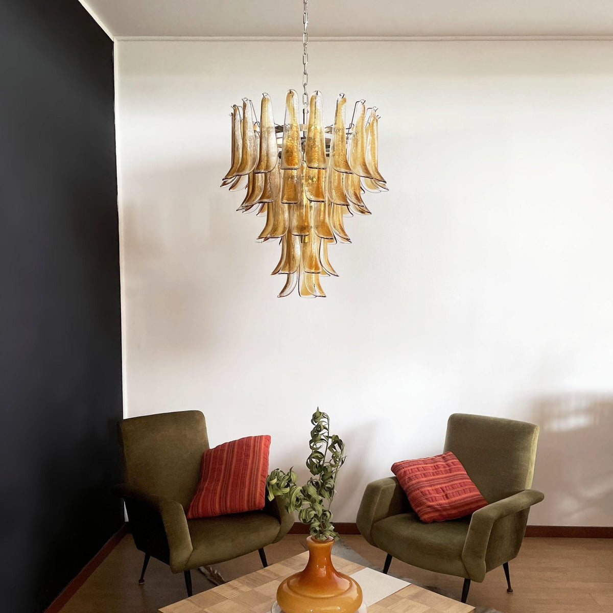 Celorian Chandelier Amber Petals Murano Glass Layered Lotus