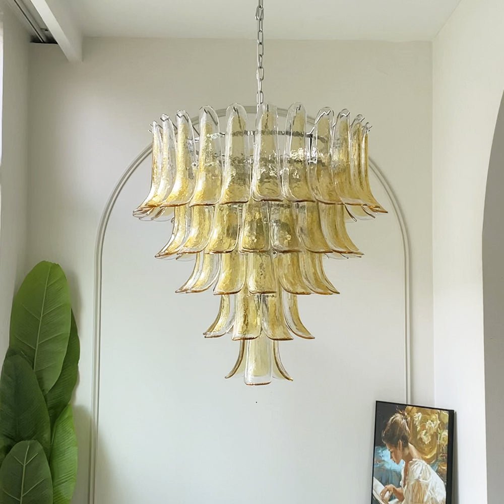 Celorian Chandelier Amber Petals Murano Glass Layered Lotus