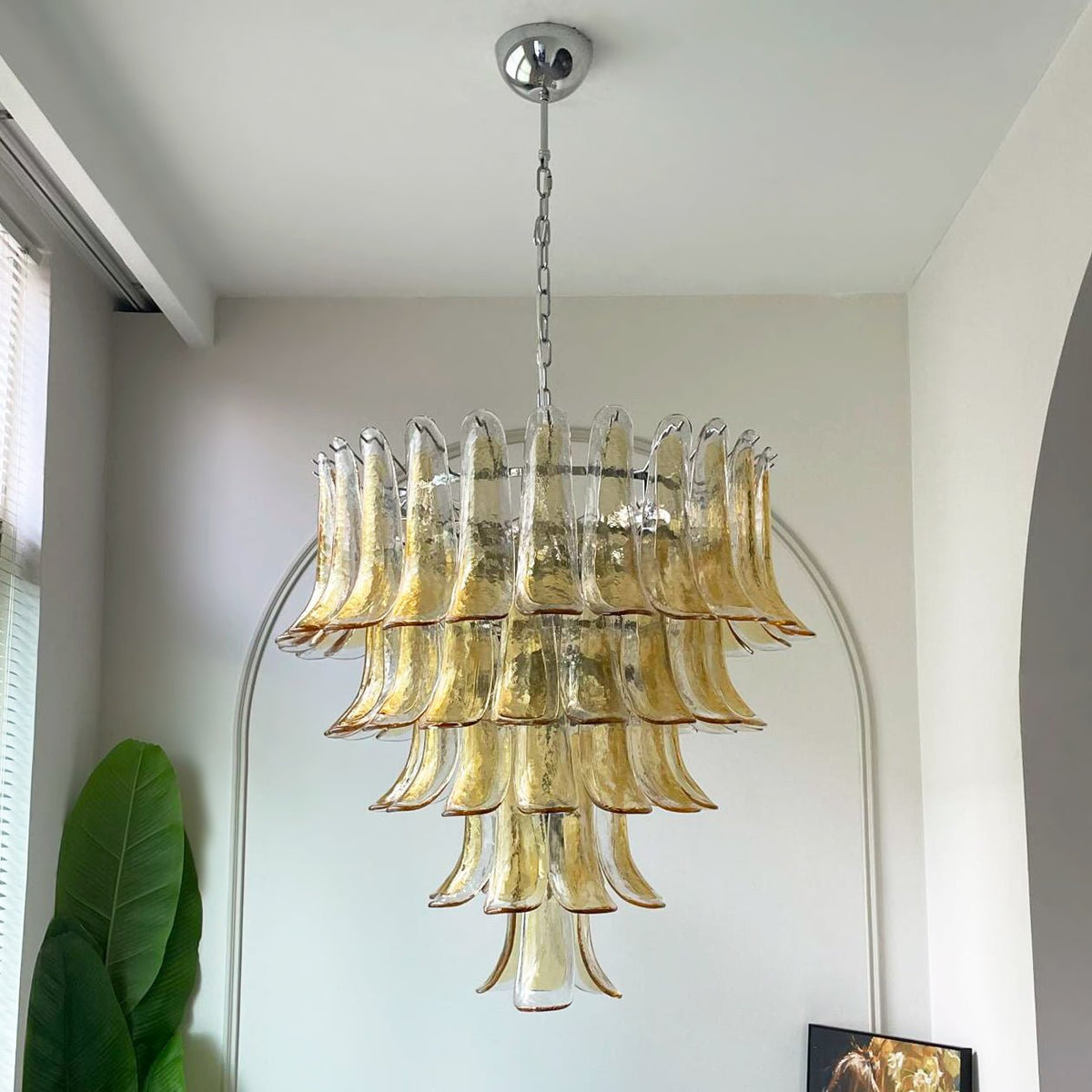 Celorian Chandelier Amber Petals Murano Glass Layered Lotus