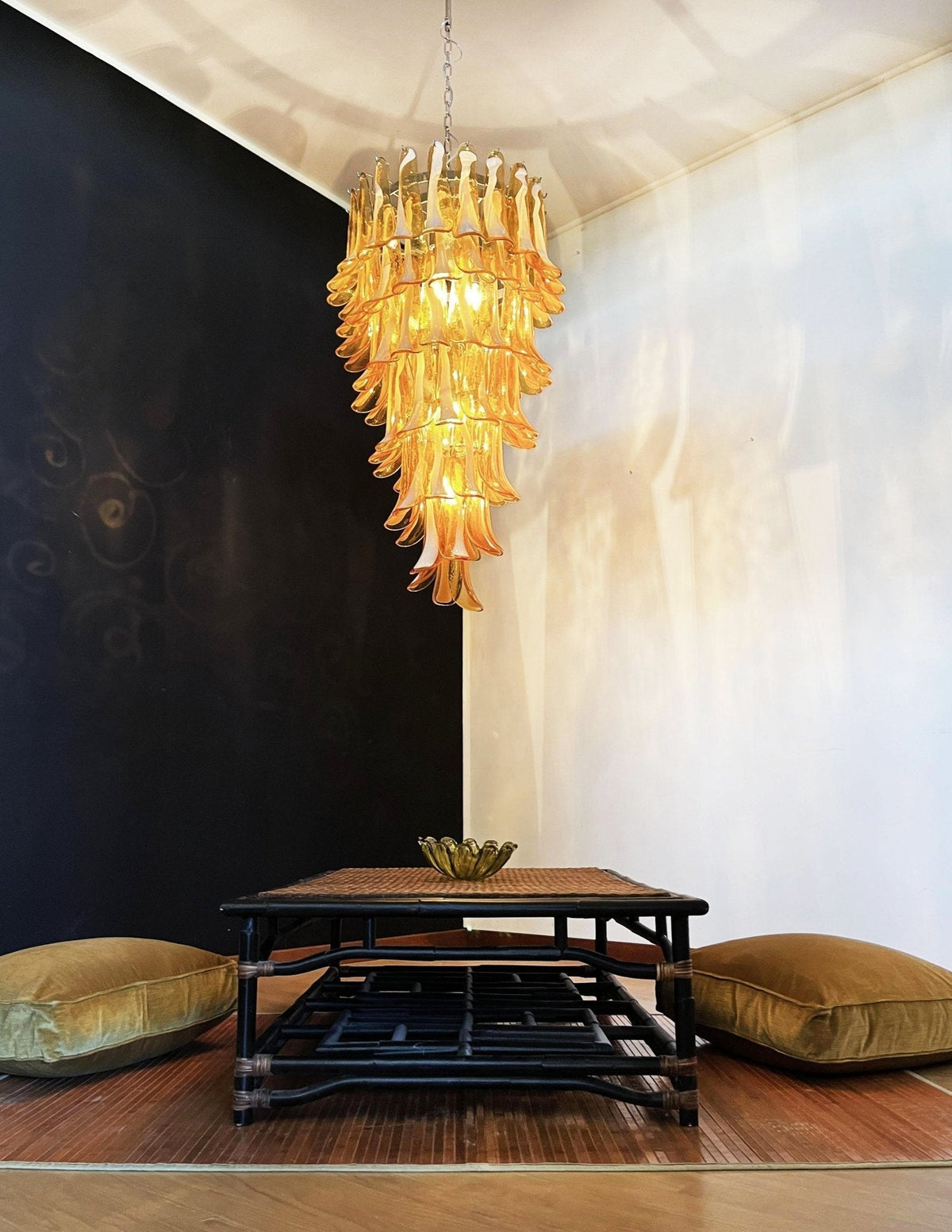 Lumenaine Chandelier Amber White Murano Spiral Petals