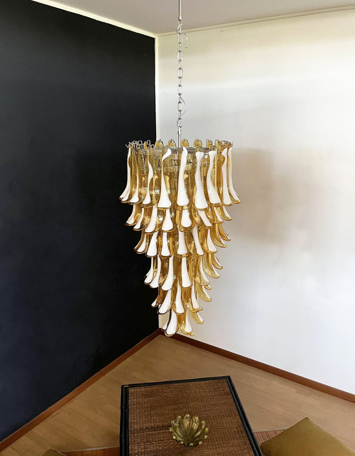 Lumenaine Chandelier Amber White Murano Spiral Petals