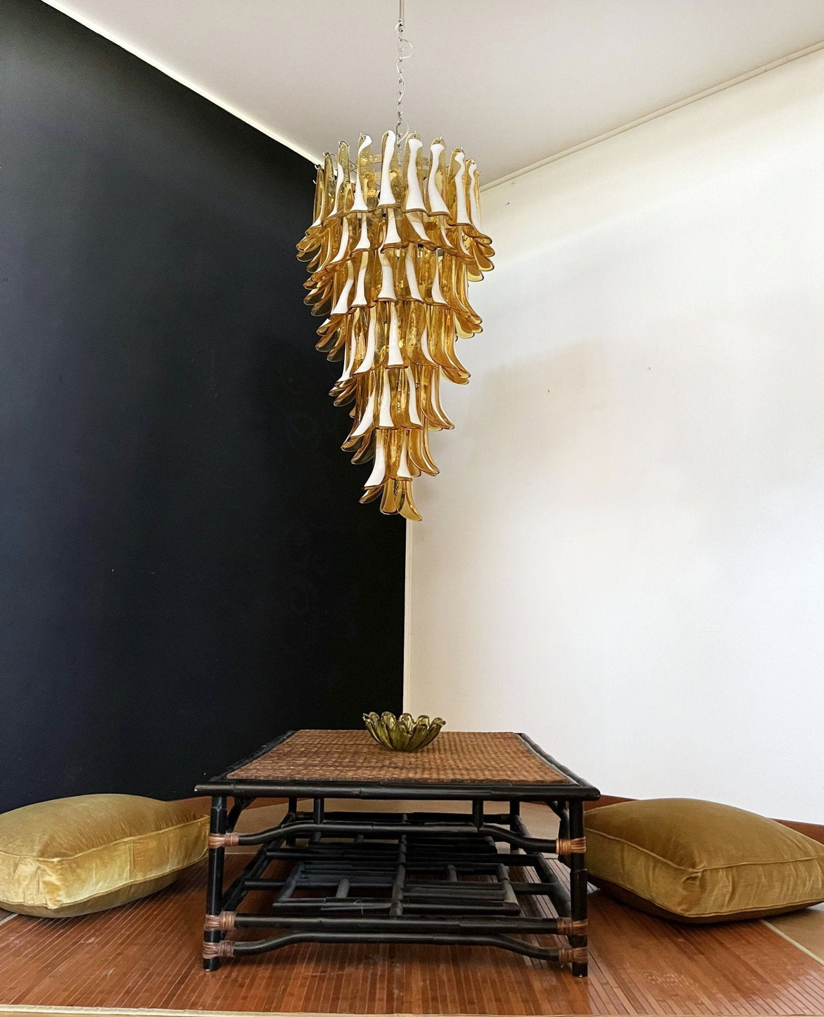 Lumenaine Chandelier Amber White Murano Spiral Petals
