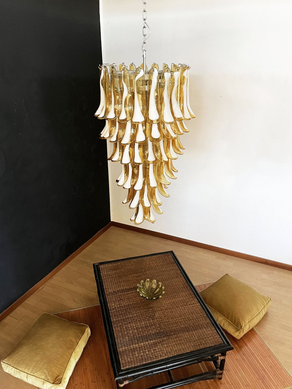 Lumenaine Chandelier Amber White Murano Spiral Petals