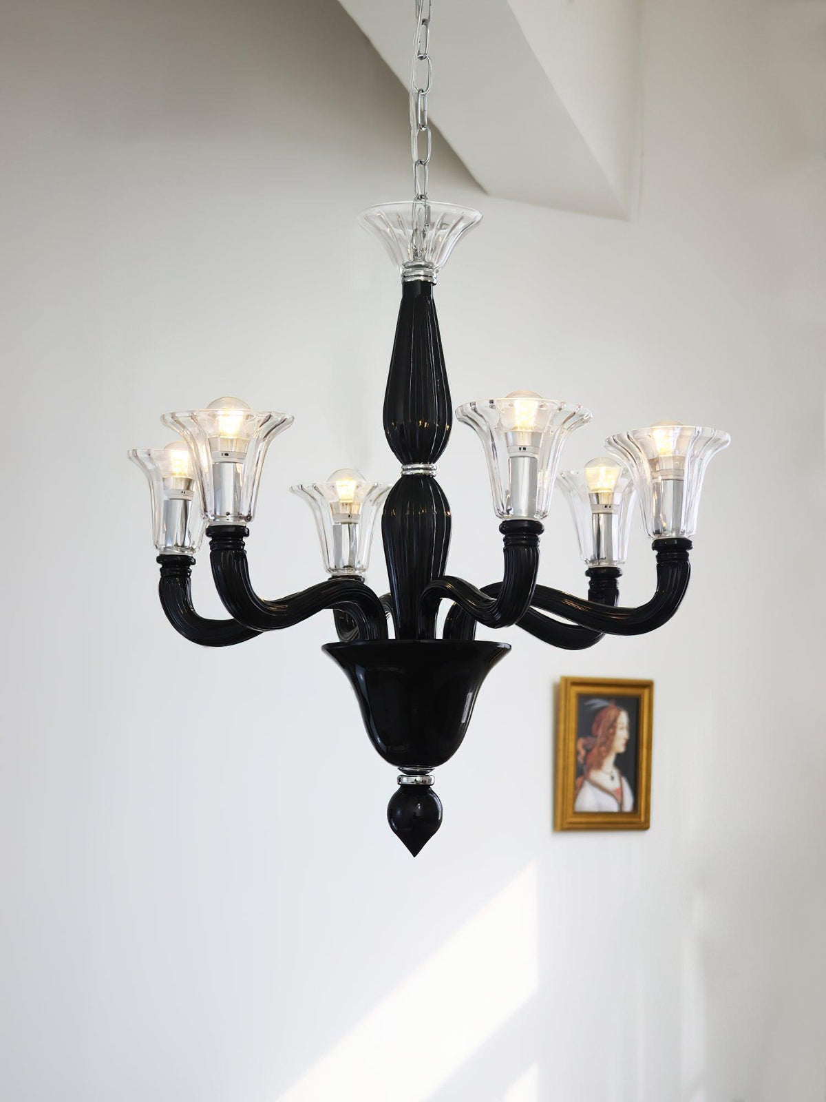 Silten Chandelier Black Murano Candle Arm Glass Classic