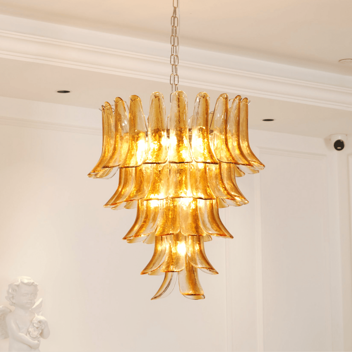Liorisissa Chandelier Amber Lily Murano Glass Layered Centerpiece
