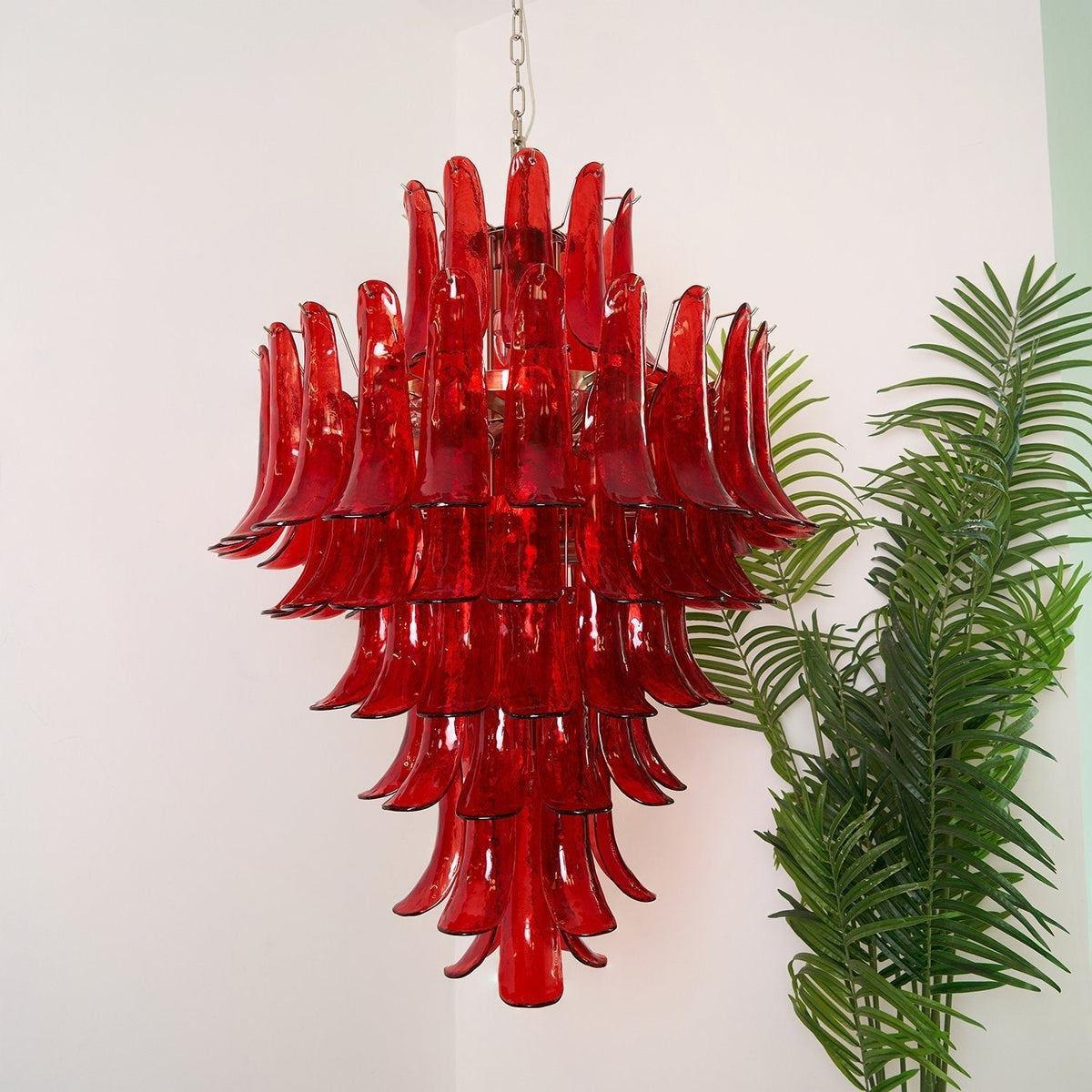 Celuena Chandelier Crimson Murano Petals Bold Art Glass