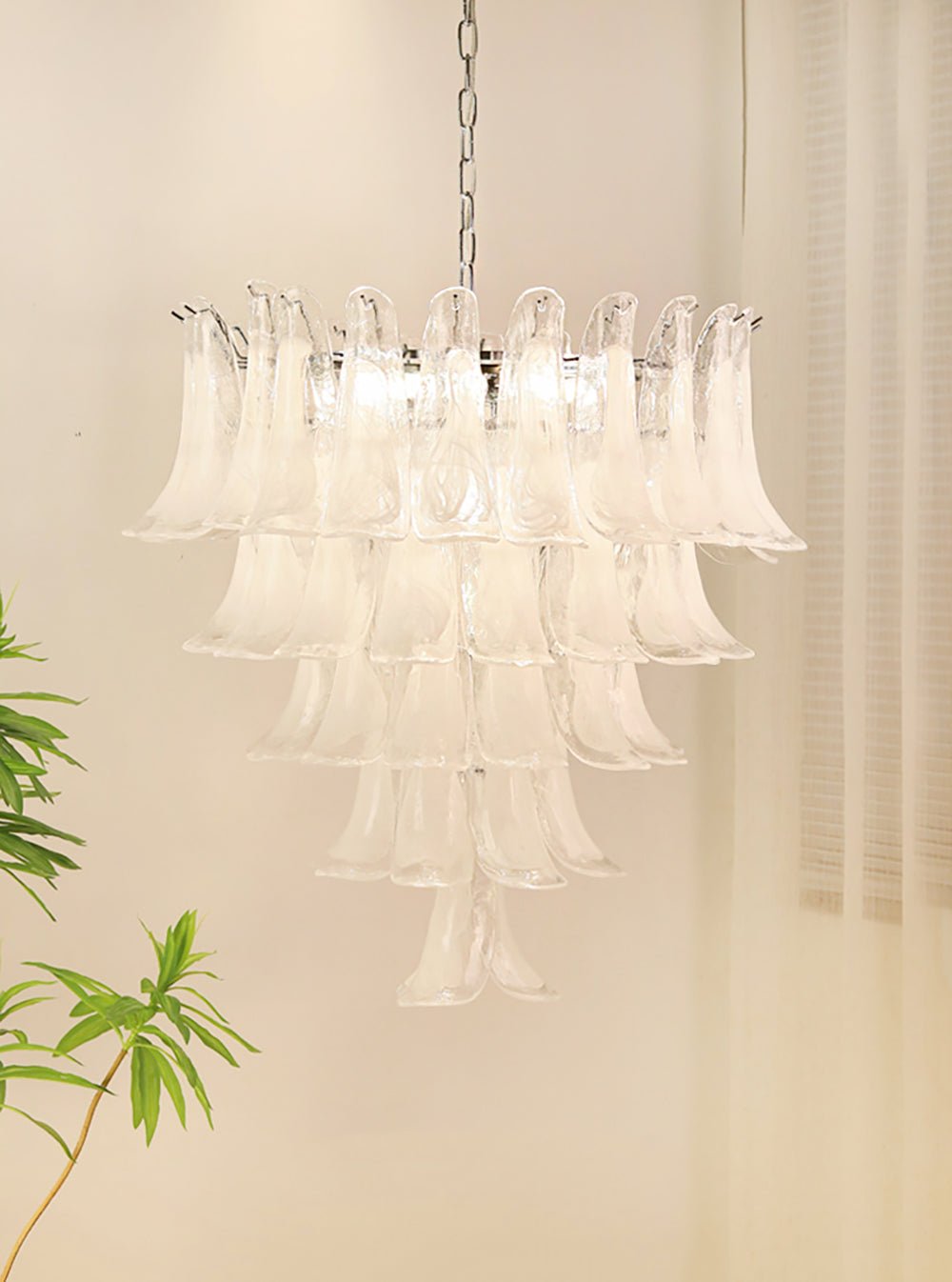 Eiroian Chandelier Clear Murano Glass Petal Vintage