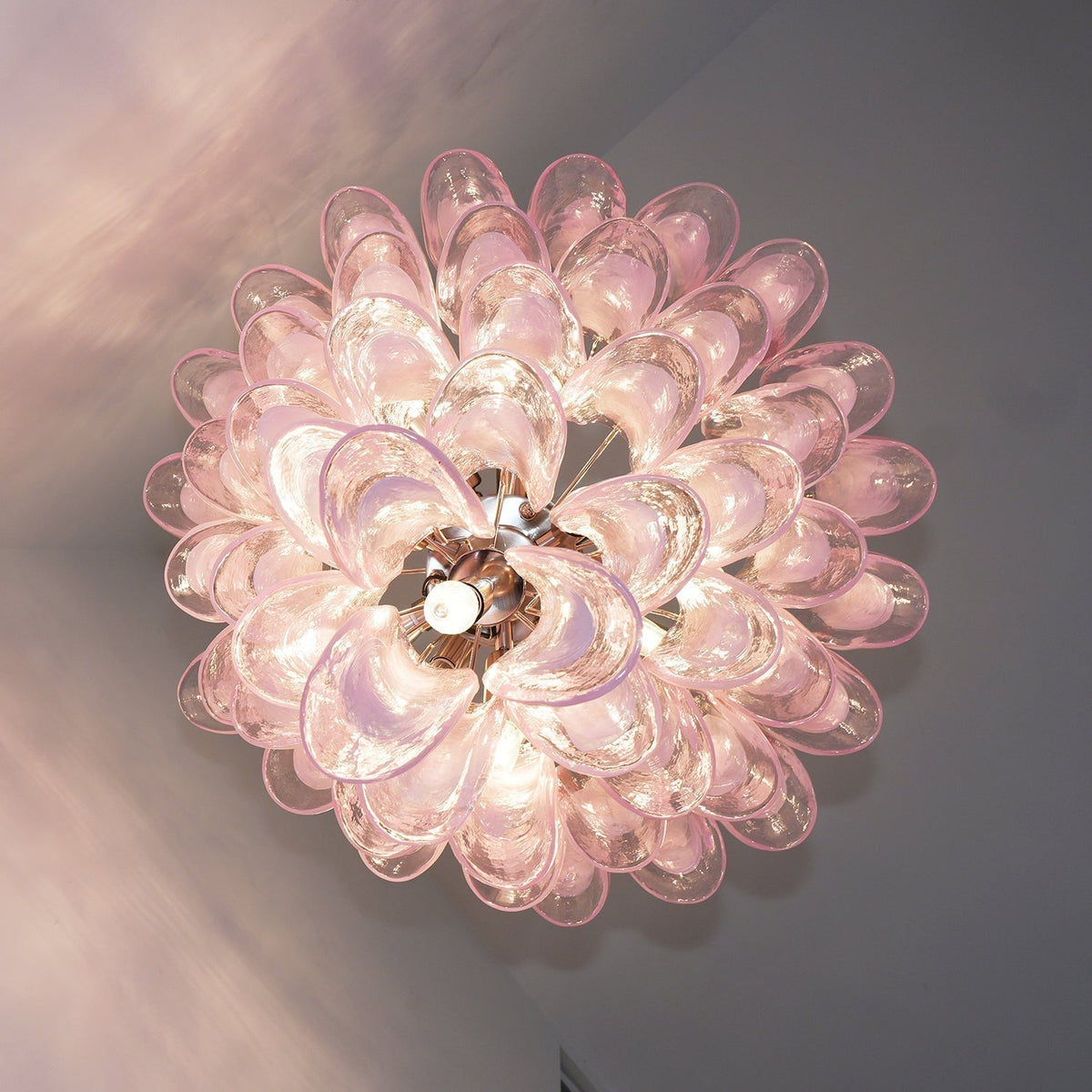 Velorira Chandelier Pink Murano Glass Petals Cascade