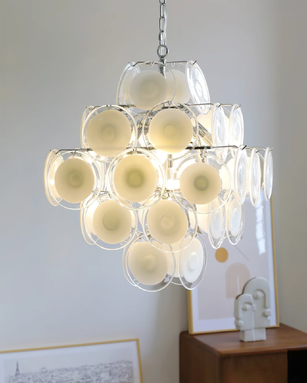 Eireira Chandelier White Murano Glass Discs Cluster