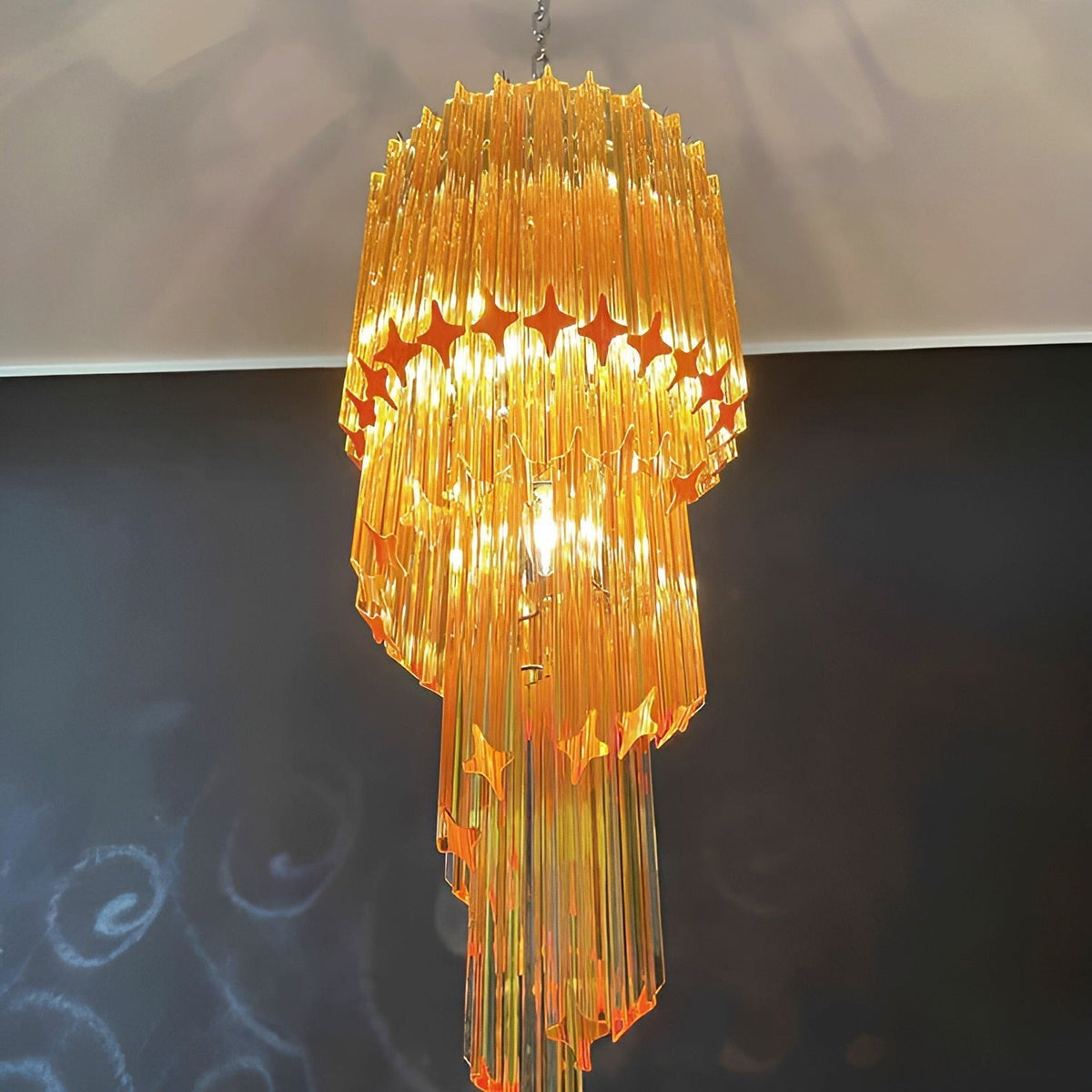 Reninelle Chandelier Spiral Pink Prism Tiered