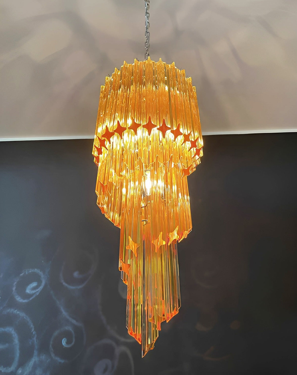 Reninelle Chandelier Spiral Pink Prism Tiered