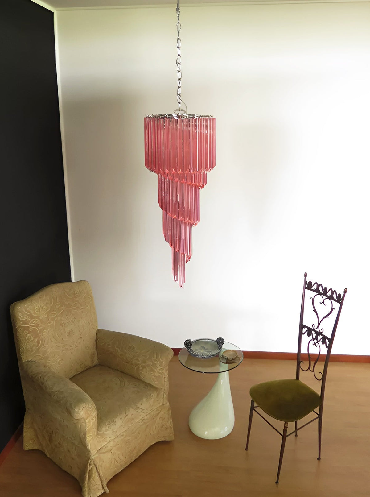Reninelle Chandelier Spiral Pink Prism Tiered