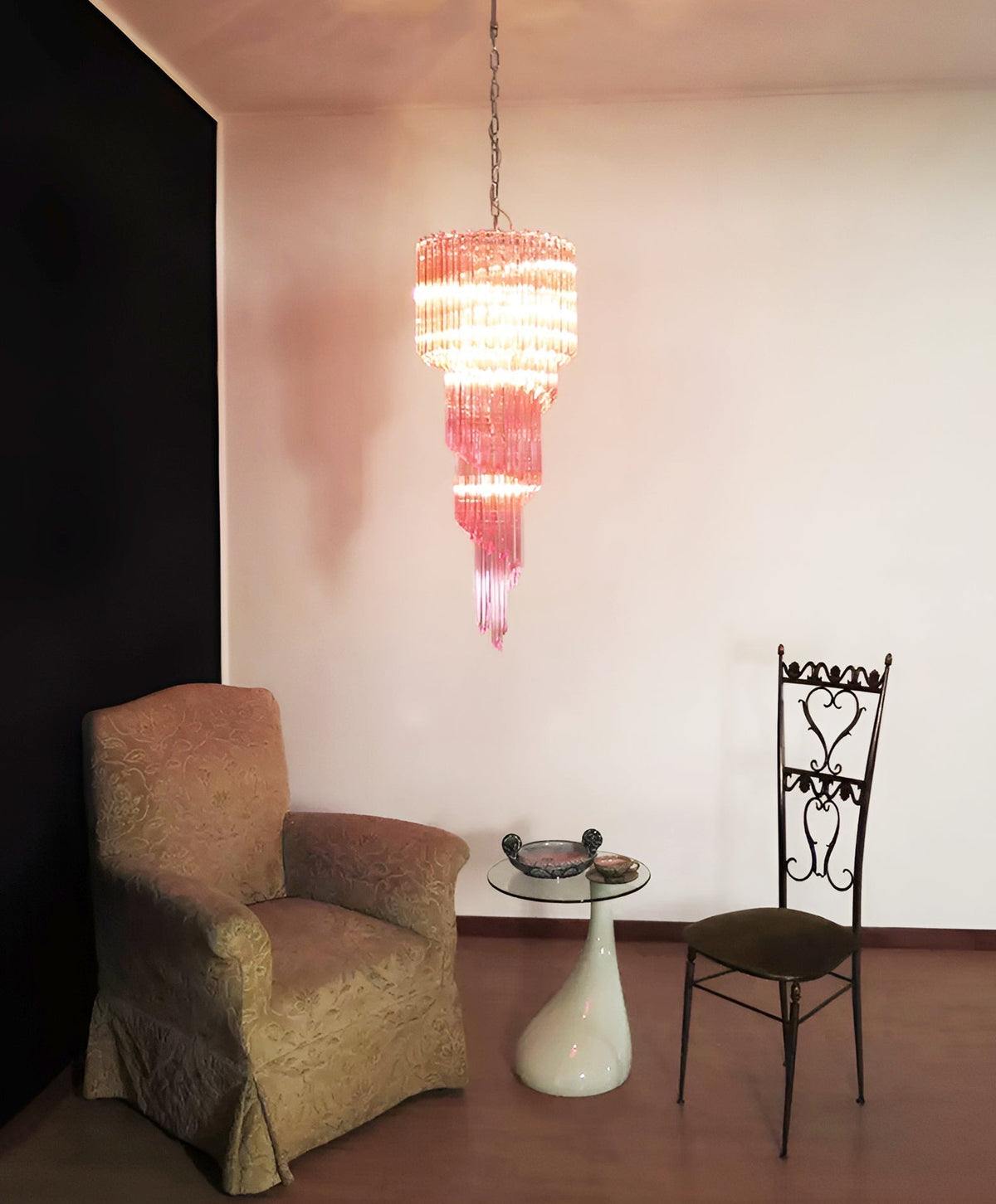 Reninelle Chandelier Spiral Pink Prism Tiered