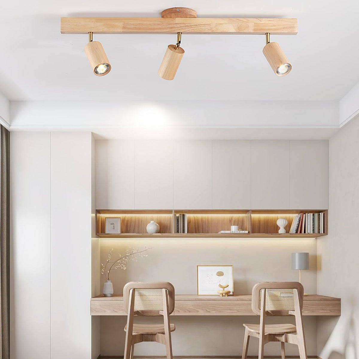 Nola Ceiling Lamp Natural Wood Beam with Spotlight