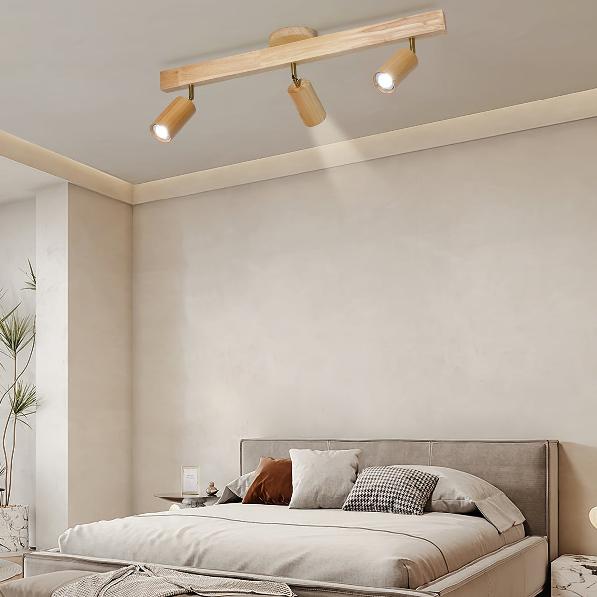 Nola Ceiling Lamp Natural Wood Beam with Spotlight