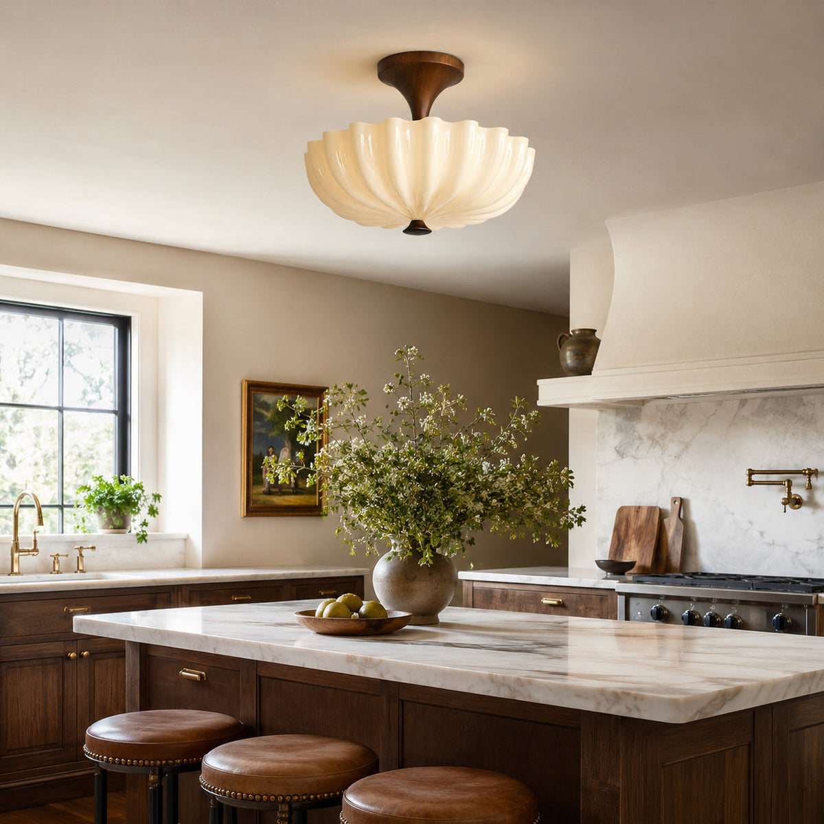 Glenwick Scalloped Wood Flush Mount