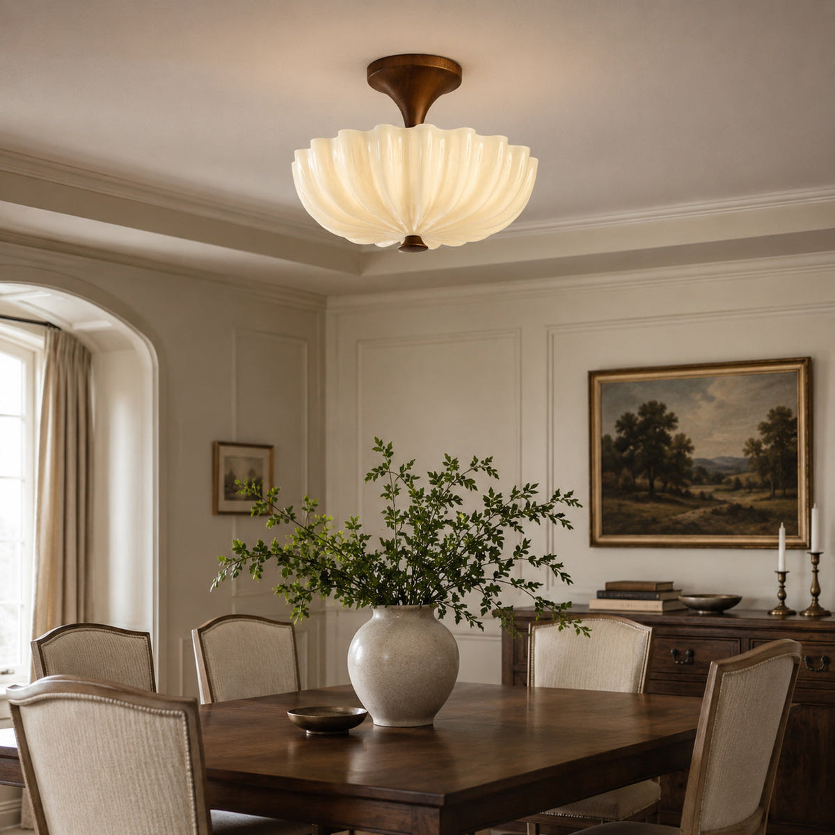 Glenwick Scalloped Wood Flush Mount