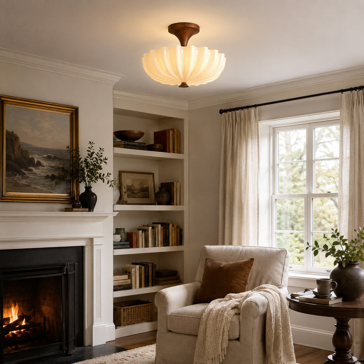 Glenwick Scalloped Wood Flush Mount