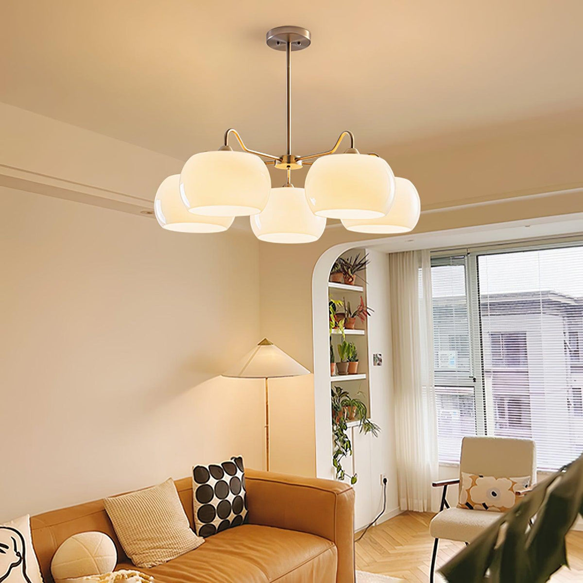 Kade Chandelier White Glass Persimmon Shape